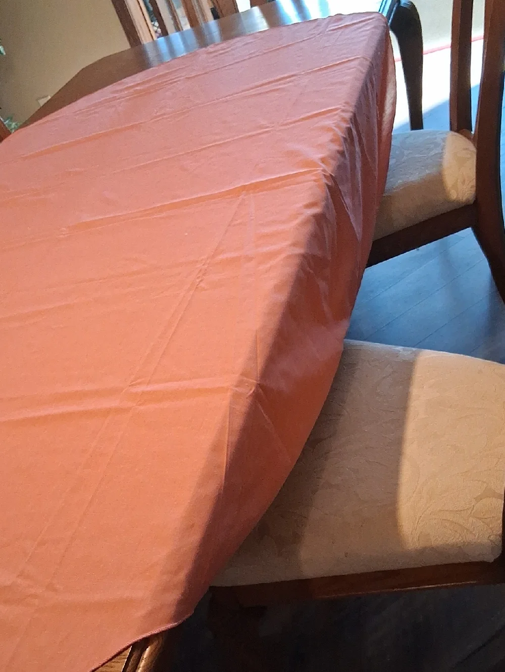 Rose pink oval tablecloth, 84